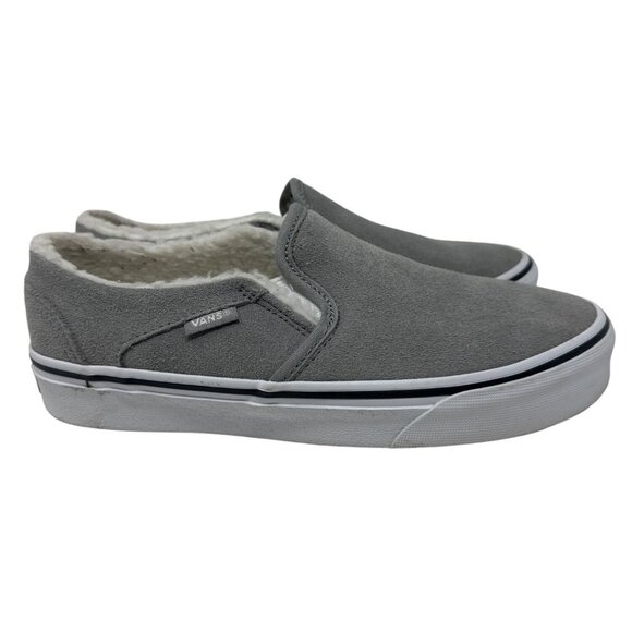 Vans Asher Suede Drizzle Grey Sherpa Slip On Skate Shoes Women's Size 6.5 - Picture 1 of 11